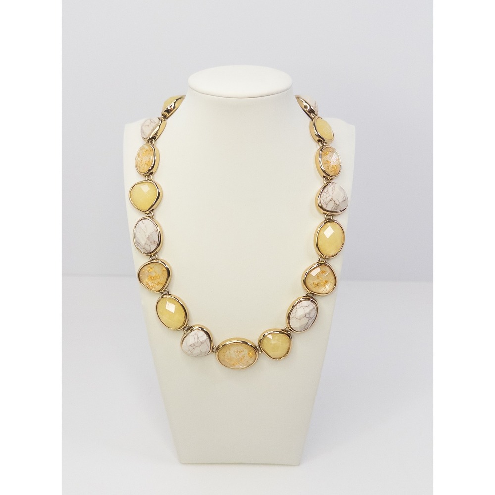 Anne Klein Gold Tone Marbled Cream Yellow Stone Statement Necklace Boho Y2K